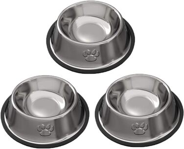 Набори мисок для котів з нержавіючої сталі, 3 шт. - для корму та води, з гумовим дном