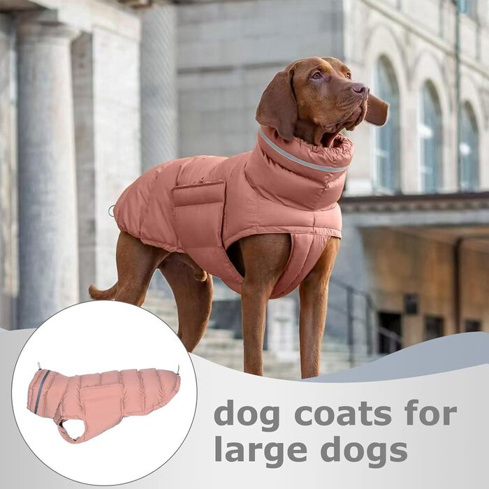 Зимовий теплий одяг для собак - водонепроникна куртка, тепла, захист від снігу. Підходить для великих собак, для осені та зими. Комфортний захист від холоду (Рожевий)