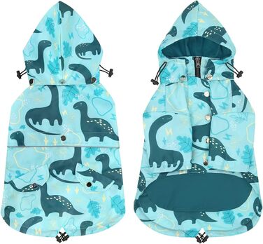 Дощовик для собак HDE, двошаровий, на блискавці, з капюшоном, розмір 3XL, дизайн динозавр