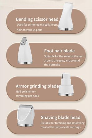 Професійна машинка для стрижки собак та котів Jiawu 4-в-1: стрижка, шліфування нігтів, тиха, бездротова, USB, біла