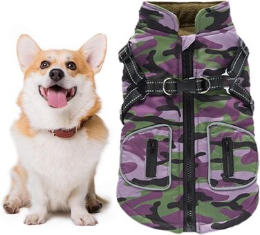 Водонепроникна жилетка для собак – відбиваюча зимова куртка 40 см, теплий халат з шлейкою, ізольоване вбрання | Зовнішній одяг для цуценят та собак середніх розмірів для захисту (фіолетовий)