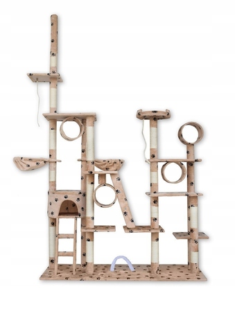 Величезний ігровий комплекс для котів XXL (255 см) — Дряпалка-вежа з гамаком, тунелем та будиночком, бежевий