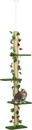 Кігтеточка PawHut для котів, регульована висота 202-242 см, з кріпленням, ігровий комплекс з джуту, зелено-жовтий
