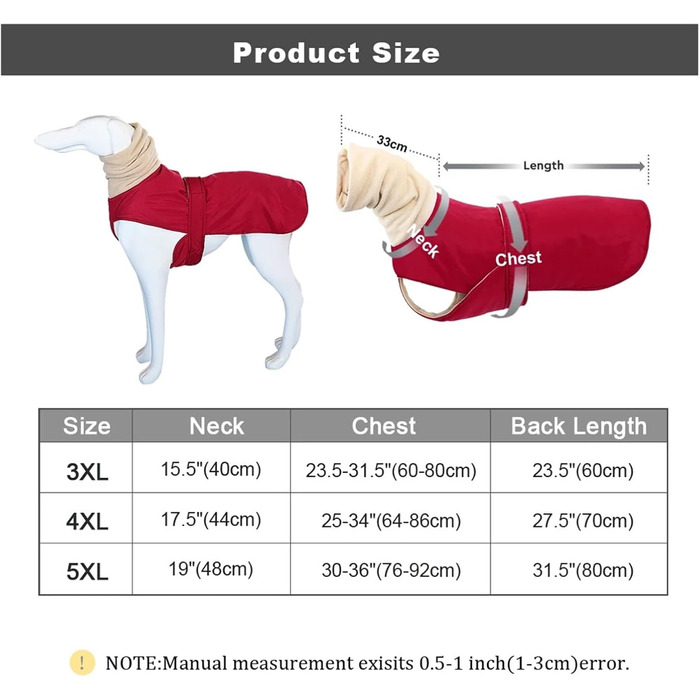 Міцний теплий зимовий одяг для собак, водонепроникна куртка для середніх та великих собак, тепла ізольована куртка для Віндгорнів, Вольфспіц, Німецька вівчарка, червоний, розмір 3XL