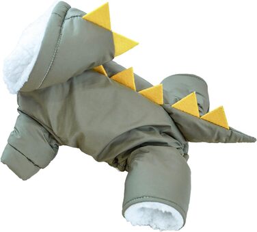 Зимовий костюм динозавра для собак, теплий комбінезон з капюшоном, одяг для маленьких собак, зелений, розмір M