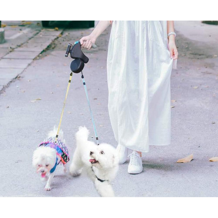 Висувна собача повідка, подвійна повідка для 2 собак, зручна ручка з піни, автоматична повідка, для великих та середніх собак, чорна