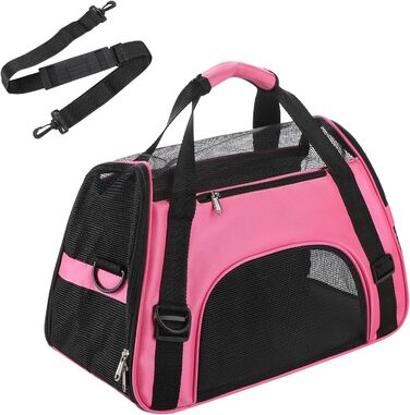 Транспортна сумка для собак та котів: рожева, складна, з регульованим плечовим ременем, 42 x 20 x 25.5 см