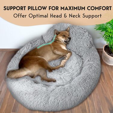 Крісло-лежанка для собак PetJett, середнього розміру, 76,2 см, у вигляді пончика, з антиковзким покриттям та можливістю прання, супер м'яке та пухнасте, кругле ліжко, знімає тривожність, преміум-комфорт для домашніх тварин, підходить для собак до (Д 76 x 