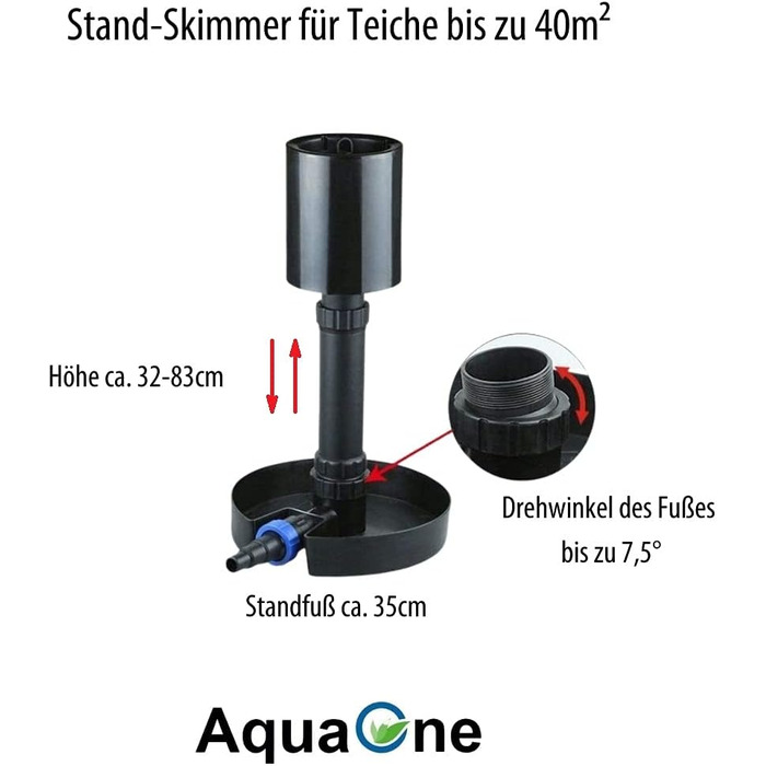 AquaOne Скіммер для ставка CSP-40, високоякісний поверхневий скіммер для очищення води у садовому ставку до 40 м², поверхневий фільтр-абсорбер, аксесуари для фільтрації та очищення ставка