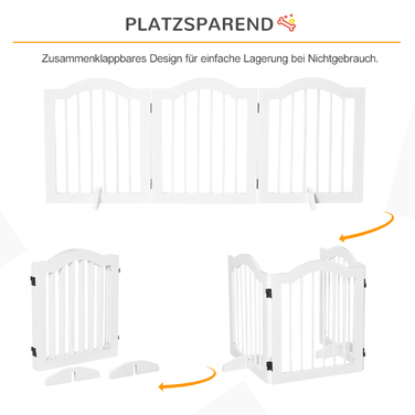 PawHut Dog Barrier Guard Configuration Guard Grid 3-Piece з двома опорними ніжками Стабільний Складний МДФ Білий 154.5x29.5x61 см | Аосом