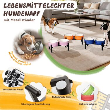 Керамічна годівниця для собак на підставці з нержавіючої сталі - подвійна годівниця для маленьких та середніх собак, антиковзаюча, для корму та води, 350г/660мл, 15см, блакитна