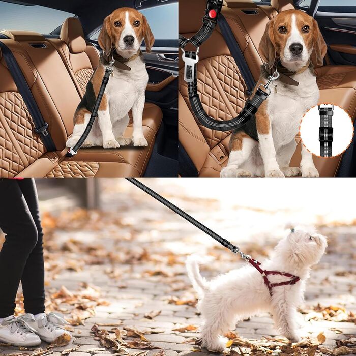 Авторемні для собак, 2 шт., шлейка для автомобіля, регульовані еластичні авторемні для собак, аксесуари для подорожей з домашніми тваринами, підходять для малих, середніх та великих собак (чорний)
