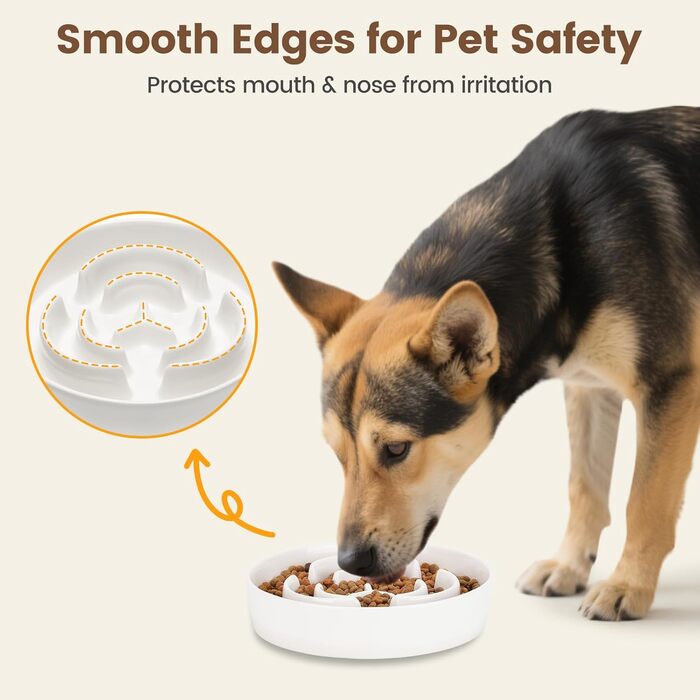 PETTOM Миска для собак протиковтання, кераміка, Ø 21 см, для великих та малих собак, Slow Feeder, білий