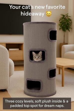 Драпак для котів Flamingo Enes S сірого кольору, 56 см, діаметр 42 см, сизаль та плюш