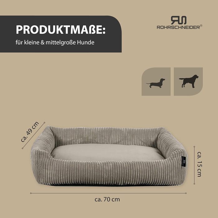 Крісло-ліжко для собак, миюче, для маленьких та середніх порід, з подушкою Cord, бежеве (70x50 см), з пакетиками для збору відходів, Cordstoff, широке