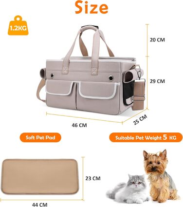 Транспортна переноска для котів та собак ALLSOPETS, складана, портативна, з м'якими кишенями, дихаюча, ідеальна для подорожей, кемпінгу, хаджінгу, (Хакі)