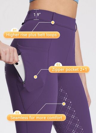 Спортивні штани для верхової їзди жіночі зимові Fleece, Vobesatz, з блискавками, XXL, фіолетовий