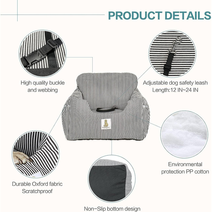 Автокрісло для собак - підвищення для цуценят, з кишенями для зберігання та страхувальним ремінцем, знімне та пральне, антиковзаюча підставка, для автомобіля та дому (Блакитне)