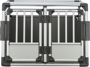 Трійзі Двомісна переносна клітка для собак з алюмінію, 93 x 64 x 83 см, з висувною перегородкою, безпечним замком, неслизьким килимком - 39345 срібна, L 93 x B 83 x H 64 см