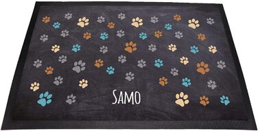 Килимок для годівлі собак з написом на замовлення | Миється | Мотив лапок (Кольорові лапки 1)