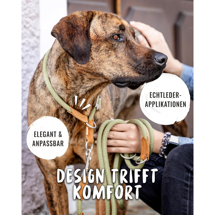 Нашийник для собак Rudelkönig Emma - Елегантний нашийник-стоп для собак з шкіри та нейлону, діаметр 12 мм, для великих собак, колір хакі