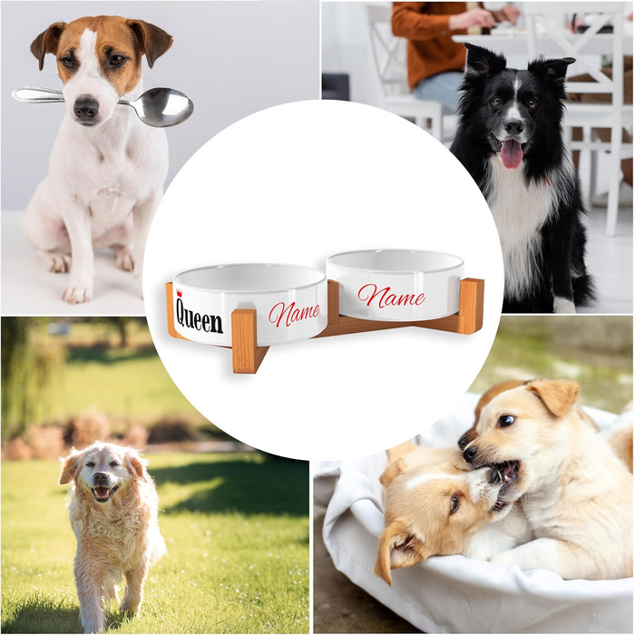 Персоналізована миска для собак OWLBOOK з іменем: керамічна миска з бамбуковим підставкою, 300 мл