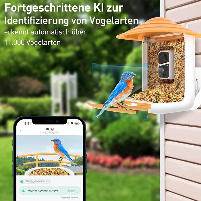 Сонячна годівниця для птахів з Wi-Fi камерою SOLIOM BF09, 1080P HD, автоматичний запис, сповіщення на телефон