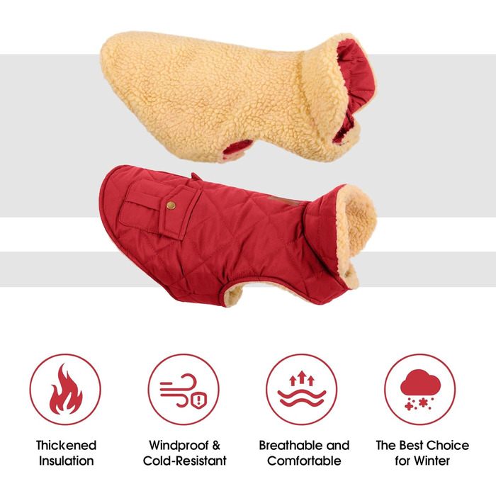 Зимовий теплий одяг для собак: куртка з флісу, підходить для чихуахуа, такс, червона, розмір S