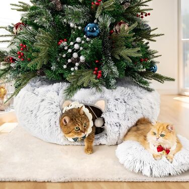 Туннель для котів Unisun XXL з місцем для сну, іграшка-пончик, тунель-ялинка, складний, сірий (92 см)