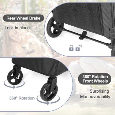 Візок для собак великих порід, подвійна ємність, візок-кі коляска для собак та дітей, складний, на 4 колесах (P04CX-Schwarz)