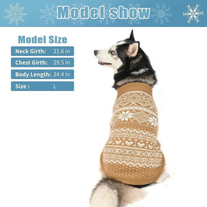 Теплий зимовий пуловер для собак та котів Bingpet з малюнком сніжинок, бежевий (M)
