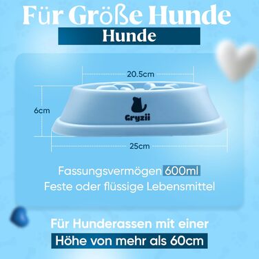 Миска для собак великих порід, Slow Feeder, антишвидке поглинання, для здорового харчування, проти блювоти, нековзна, блакитна