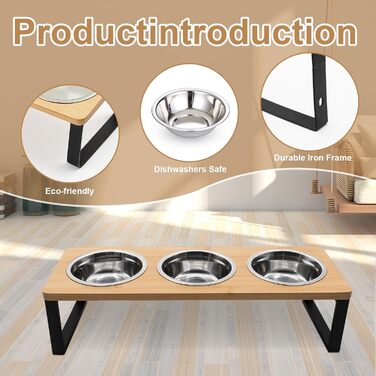 Підвищена годівниця для котів з 3 мисками з нержавіючої сталі, 15° нахил, набір мисок для котів, годівниця для котів та невеликих собак