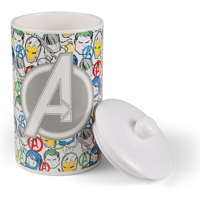 Керамічна банка для собачих ласощів Marvel Avengers, 10x5 см, з кришкою, для зберігання корму, циліндрична, можна мити в посудомийній машині