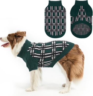 Світер для собак SCENEREAL з візерунком, теплий в'язаний светр з коміром-горловиною, м'який, для маленьких, середніх та великих собак, цуценят та котів, для осені та зими, в холодну погоду, колір зелений, розмір Large (зелений)