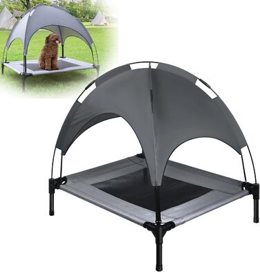 Підвищене ліжко для собак з балдахіном, 76x61x76 см, з металевим каркасом, тканинне, дихаюче, для собак та котів, для дому та вулиці