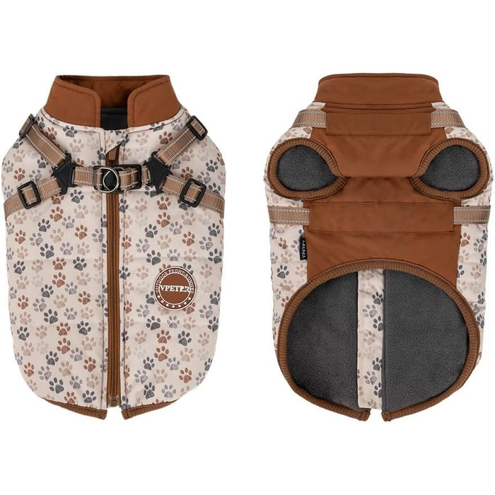 Тепла водонепроникна жилетка для собак з шлейкою, зимова, плюшева, м'яка, коричнева, розмір L