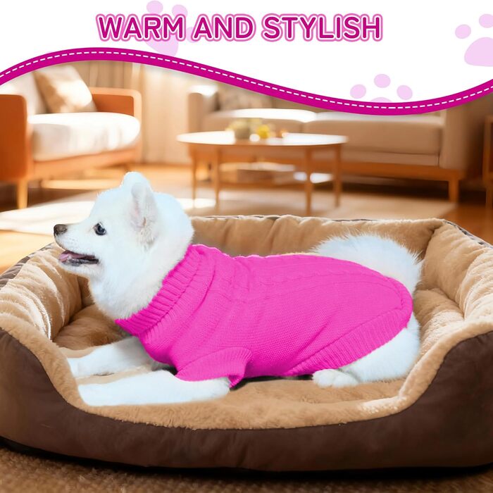 Вовняний пуловер для собак з коміром-горловиною, теплий та м'який, зимовий одяг для собак та котів, червоний, розмір M (12', 14', Рожево-червоний)