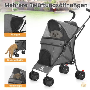 Візок для собак Hundebuggy: легкий, складаний, для собак вагою до 9 кг, з кошиком та тримачем для напоїв, темно-зелений (сірий)