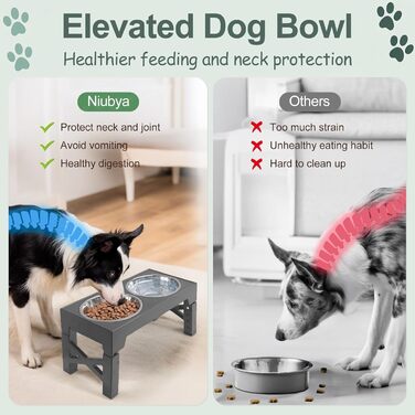 Підвищена годівниця для собак з регулюванням висоти (8-31 см), 2 миски з нержавіючої сталі та 1 миска для повільного годування, антиковзаюча, BPA-free пластик (сіра)