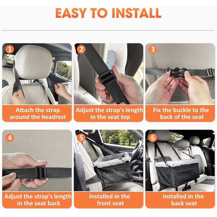 Підвищення для собак JOEJOY Deluxe: стабільний металевий каркас, безпечний поводок, для тварин до 9 кг. Зручний автокрісло з килимком та кишенями для дрібних речей