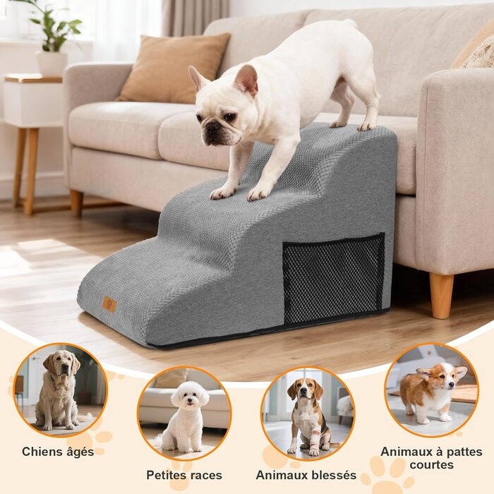 Сходинки для собак Masthome: 3 ступені, 40 см, для маленьких собак та котів, сірі, з губки