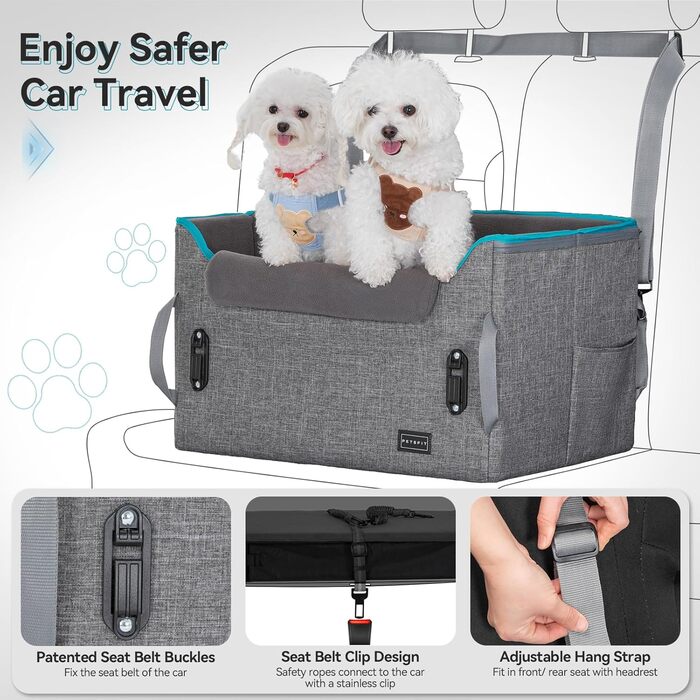 Автомобільний лежак для собак Petsfit - сірий, для 2 маленьких собак, з ременями безпеки