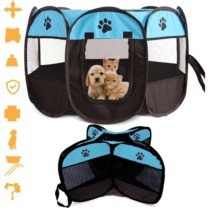 Клітка-забіг для цуценят та тварин, 74x74x43 см. Клітка-вольєр для собак, котів, кроликів та дрібних тварин для використання в приміщенні та на вулиці (Рожева) (Синій восьмигранний)