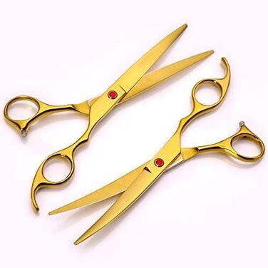 Професійні ножиці для собак 7 дюймів, набір 4 шт. (прямі, вигнуті, розріджувачі), чорний/золотий