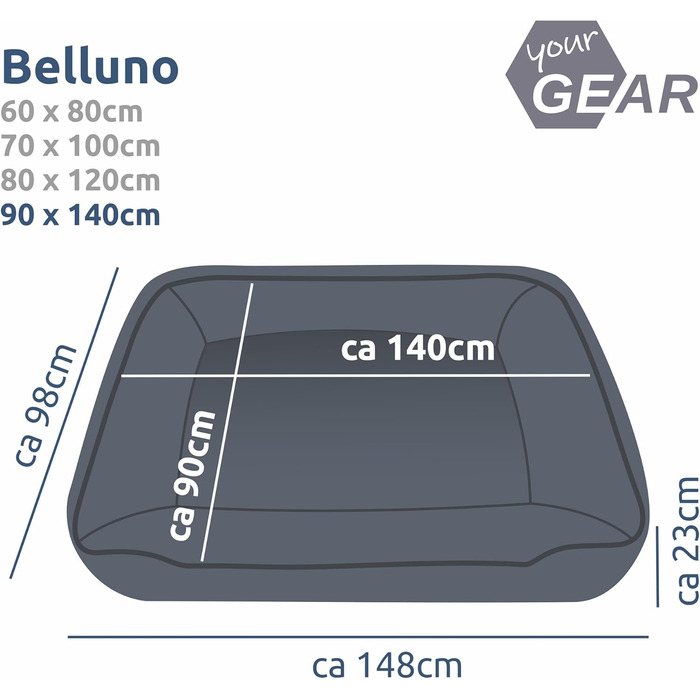 Зручне собаче ліжко your GEAR Belluno 80x120 см – ортопедичне, екологічне, з можливістю прання, стійке до подряпин, підходить для собак великих порід та котів
