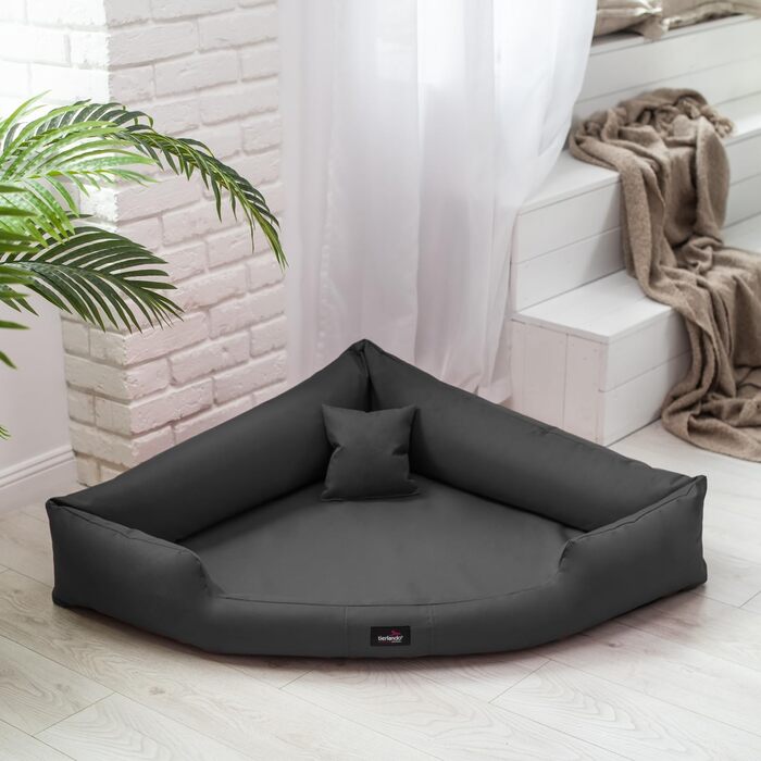 Ортопедичне ліжко для собак Tierlando® Trivia, 80x80 см, сірий графіт | З віско-матрацом, трикутна форма