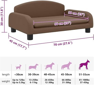 Крісло-ліжко для собак, м'яке ліжко для тварин, диванчик для маленьких собак та котів, коричневий, 70 x 45 x 30 см