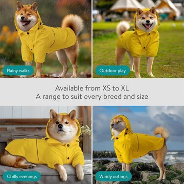 Дощовик для собак Navaris - водонепроникний дощовик для собак, зелений (M, жовтий)