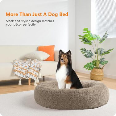 Ортопедичне ліжко для собак, круглий лежак, софа для собак та котів, донат, м'який кошик для собак, прання, 80 см Ø, верблюжий колір, розмір 80 x 80 x 20 см, верблюжий колір